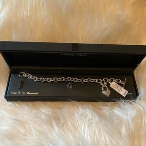 1/4 Ct. Sterling Silver Heart Charm Bracelet